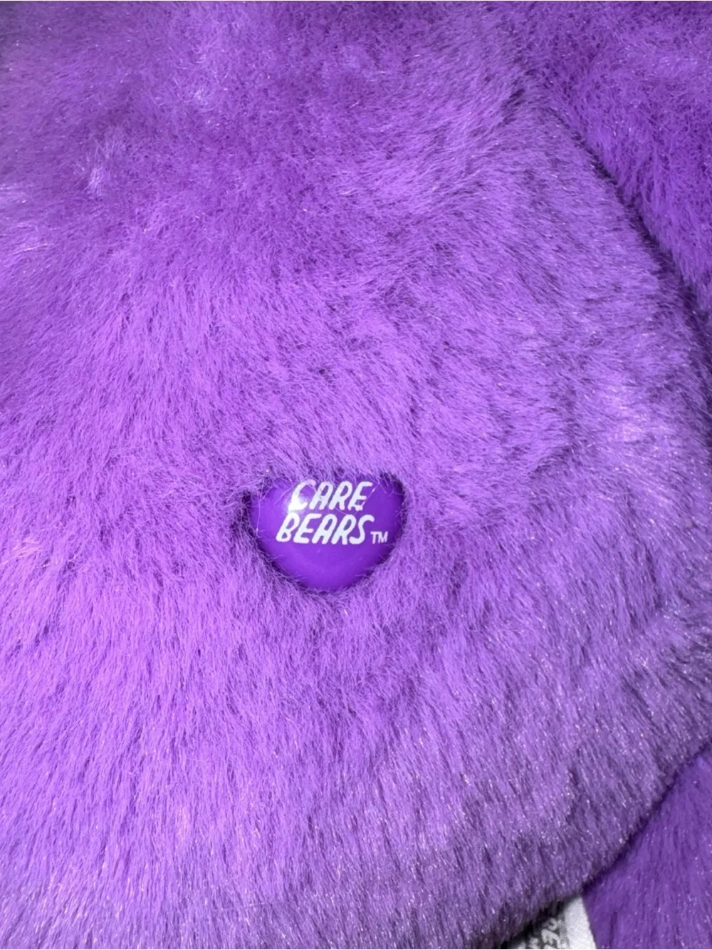 Care Bears Purple Plush with Pink & Blue Heart Lollipop Belly Badge